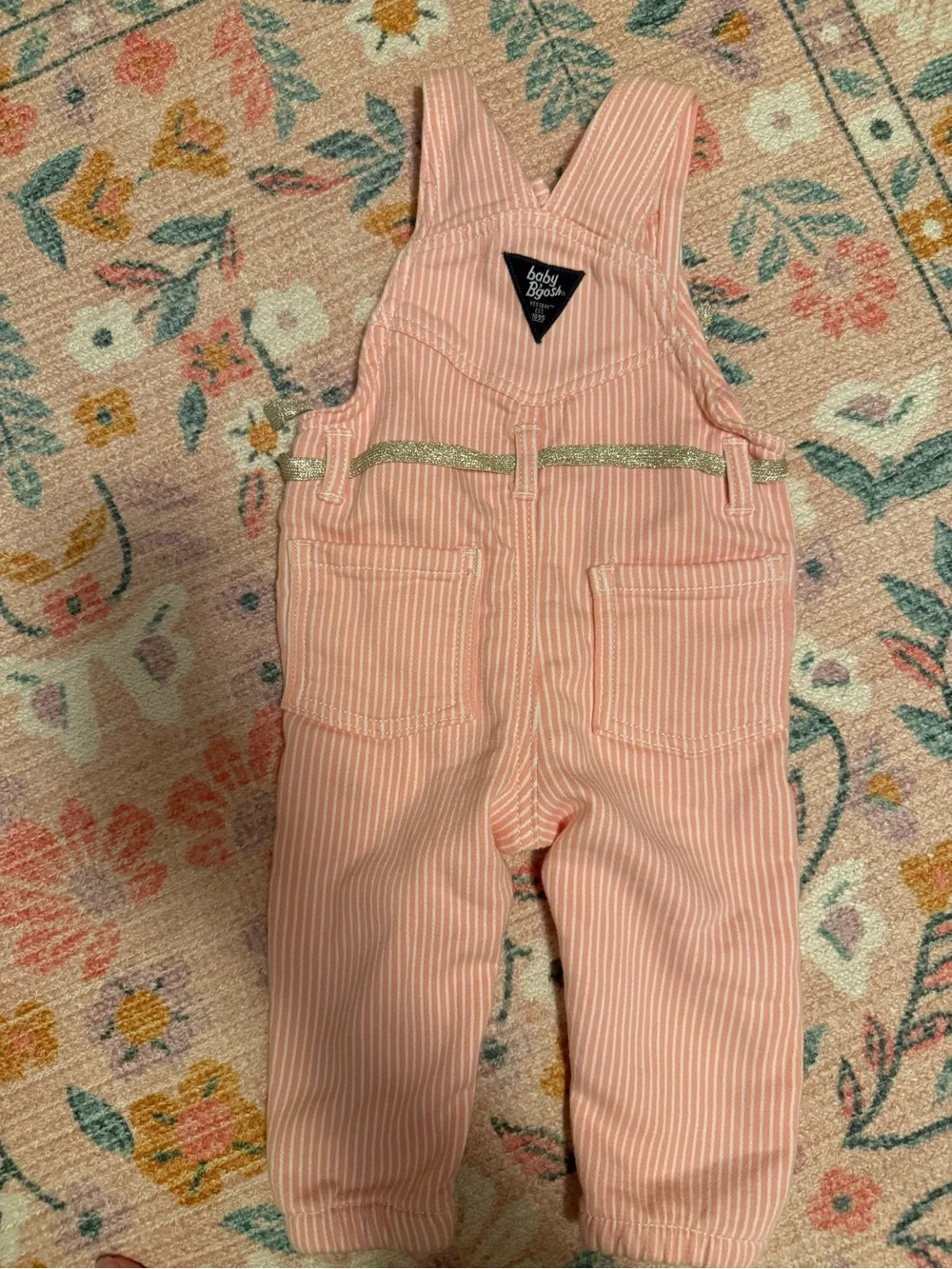 OshKosh B'gosh Coral Pink Pinstripe Overalls with Gold Drawstring